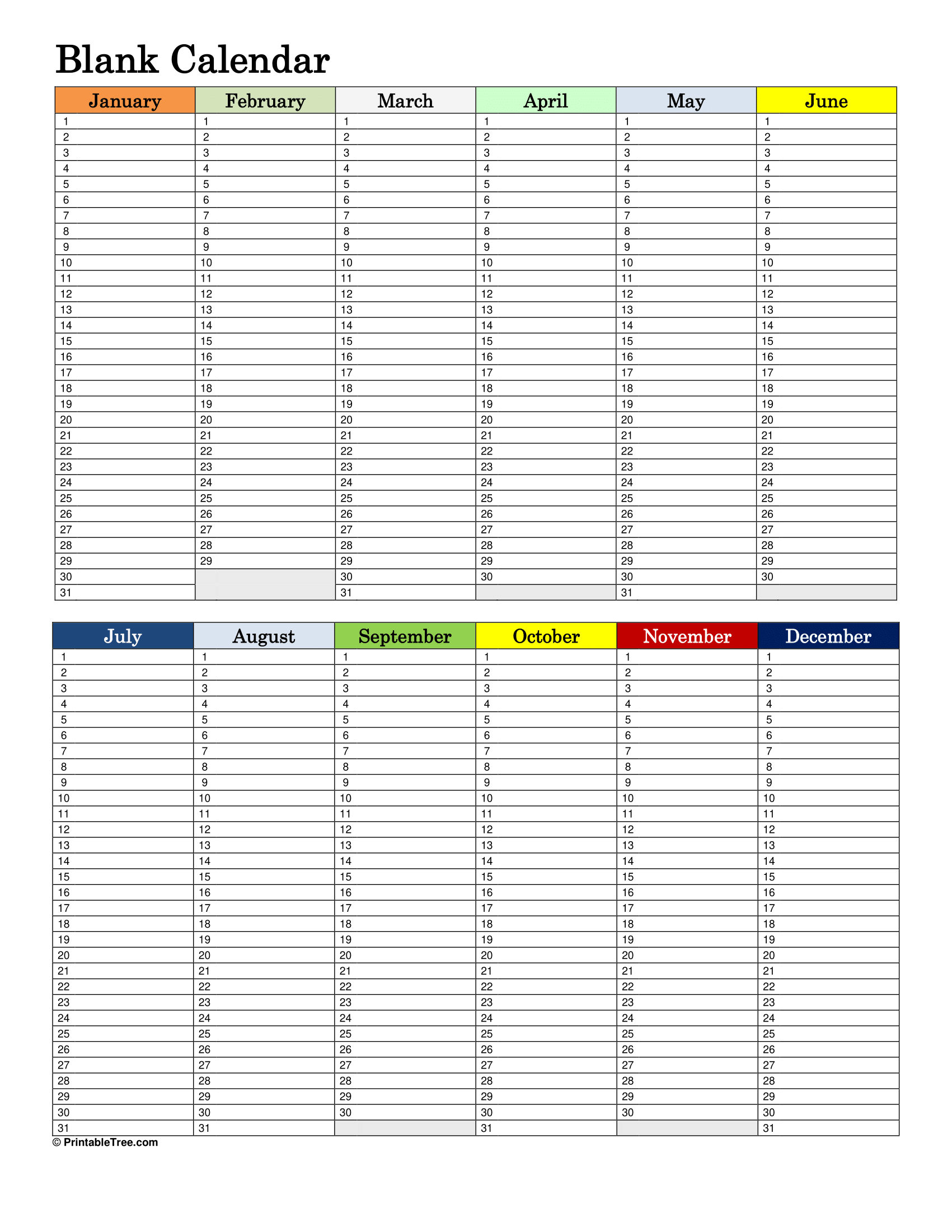 2025 Blank Year Calendar Printable Free