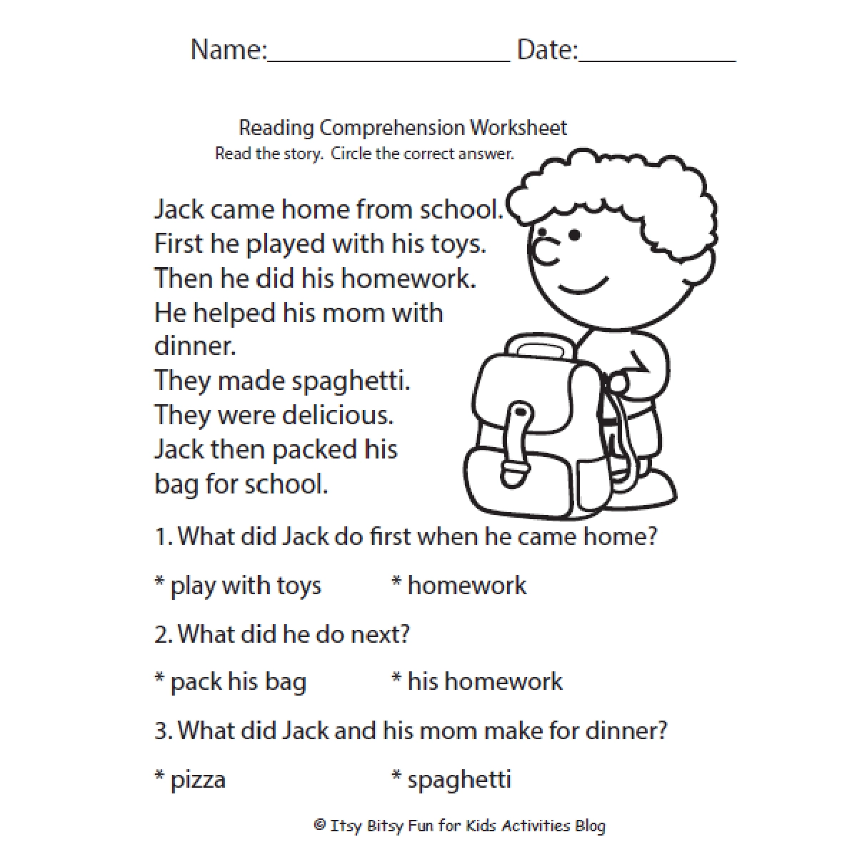 Printable Reading Comprehension Worksheet Pdf