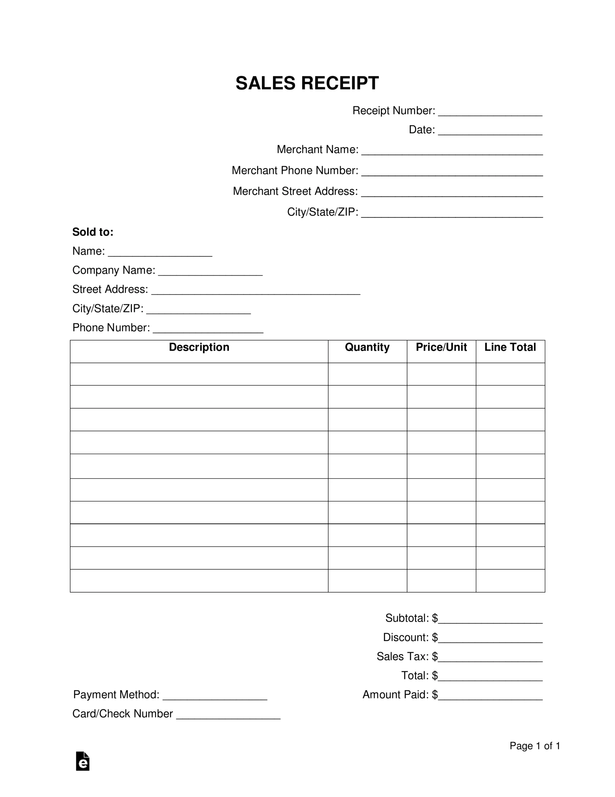 Printable Receipt Templates