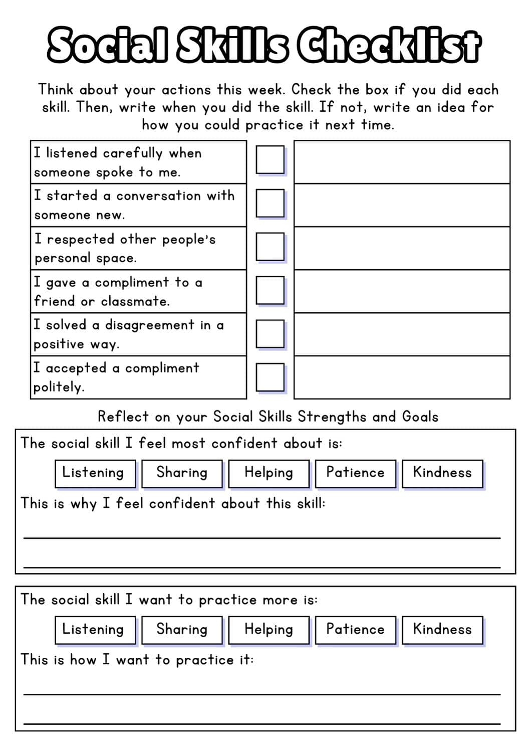 Free Printable Social Skills Worksheets Pdf