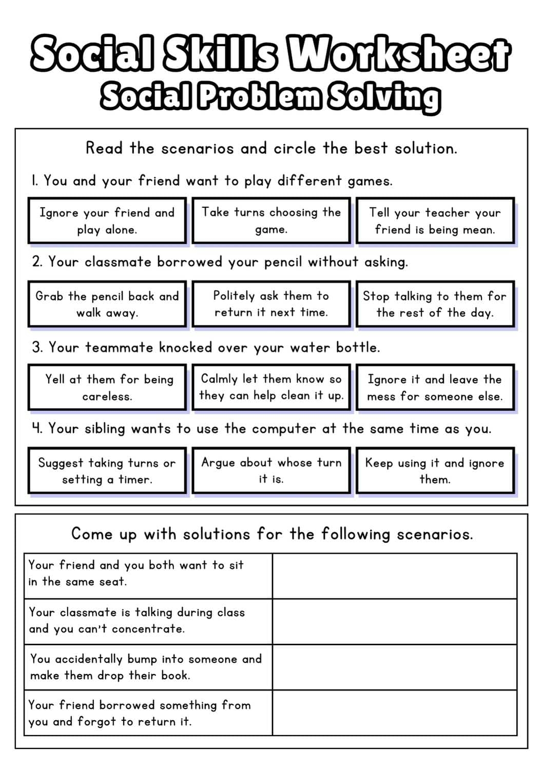 Free Social Skills Worksheets 2025 