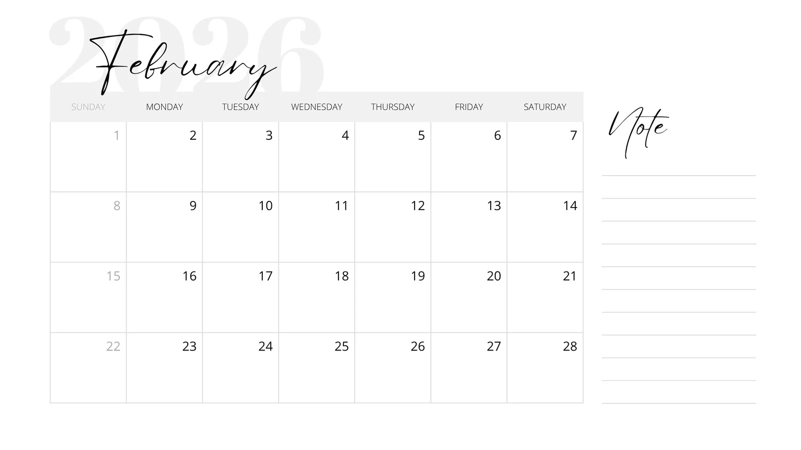 February Blank Printable Calendar