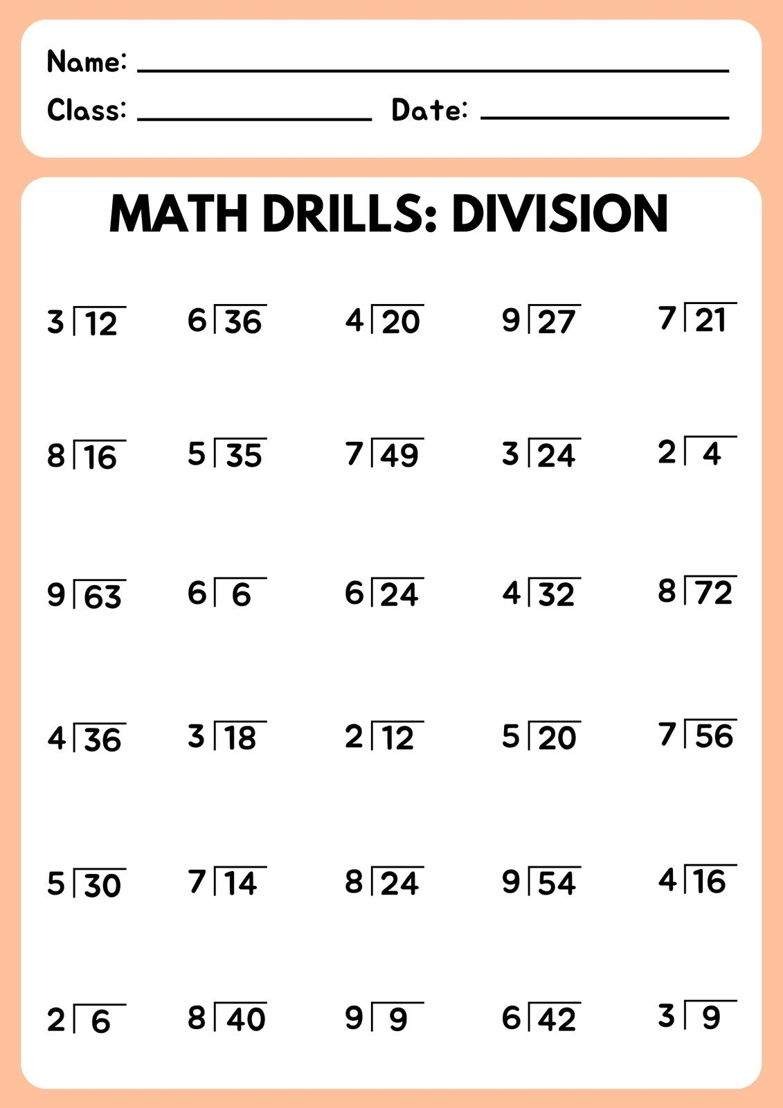 Free Printable Worksheets Division