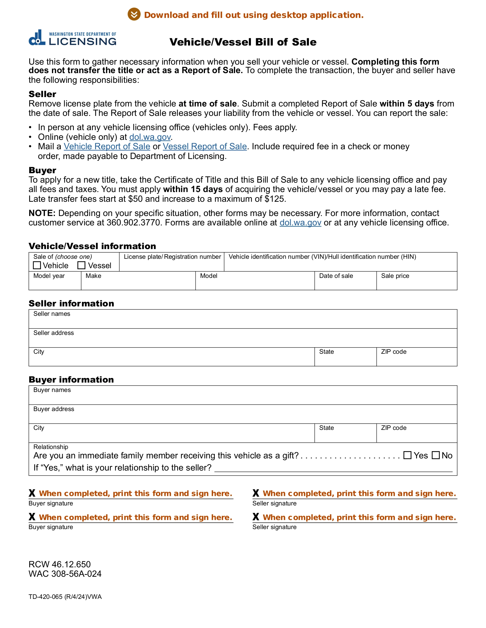Free Washington Bill Of Sale Forms 3 PDF EForms