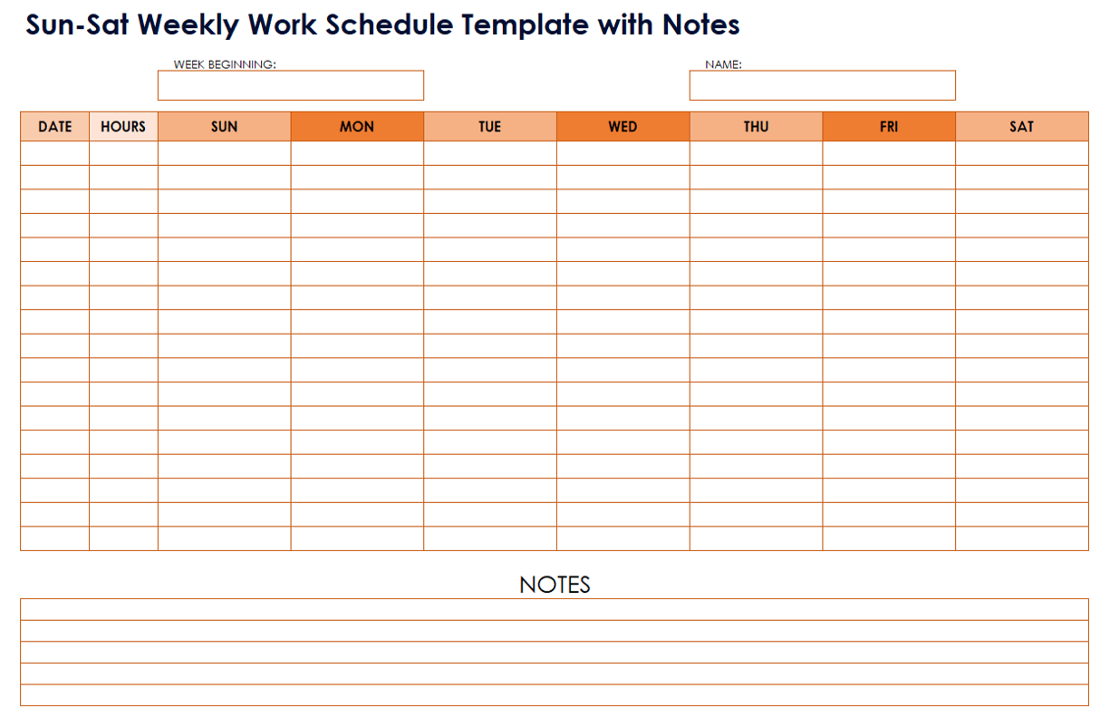 Work Schedule Template Printable