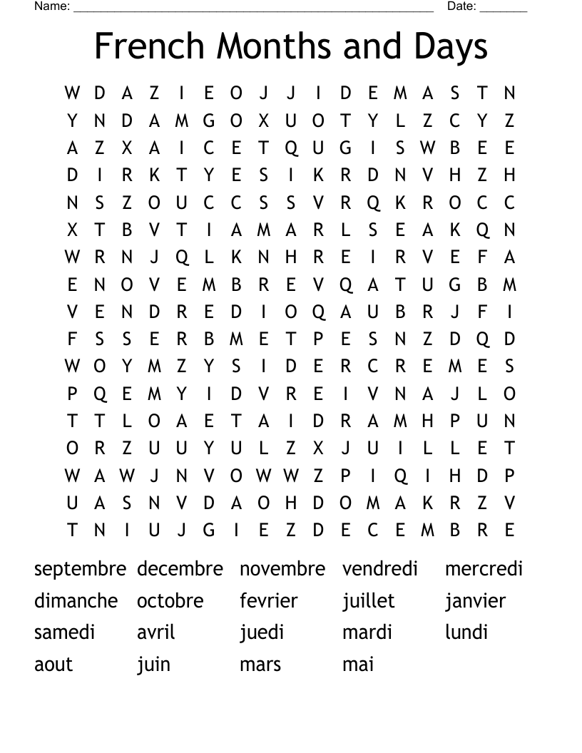 Free Printable French Crossword Puzzles