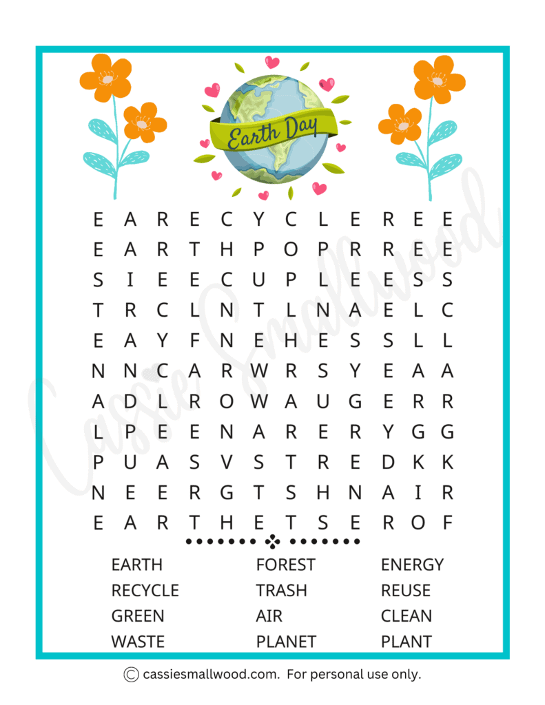 Earth Day Word Search Free Printable