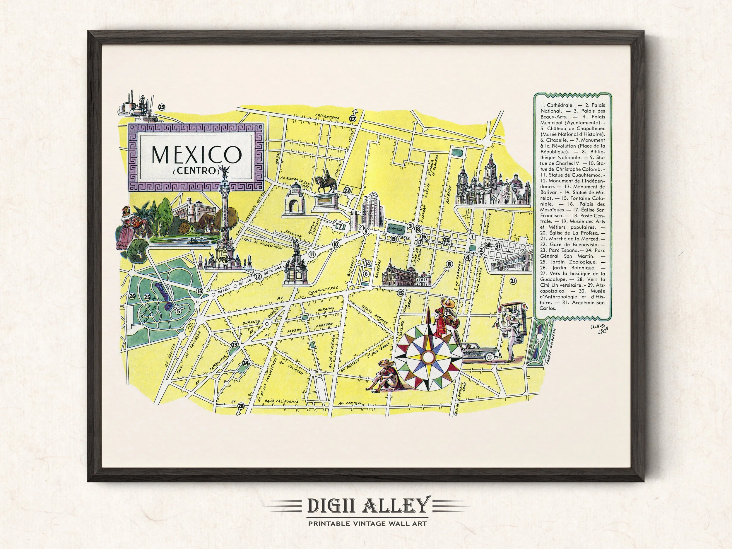 Fun Map Of Mexico City Digital Download PRINTABLE Vintage Wall 