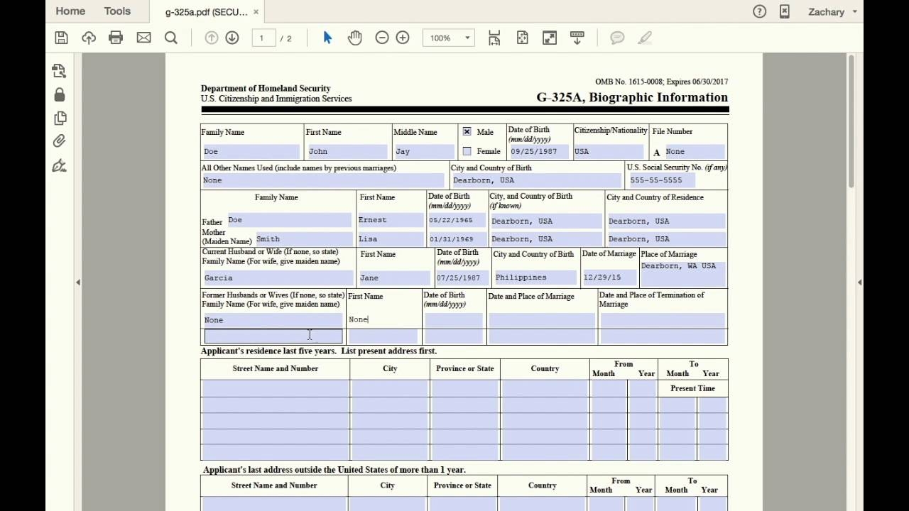G 325 Biographic Information Page Sponsor Adjustment Of Status