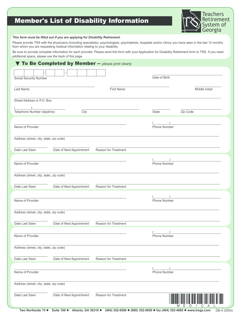 GA TRS DB 4 Form Fill Online Printable Fillable Blank PdfFiller