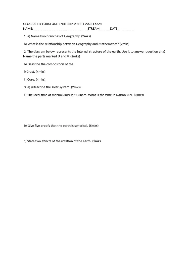 Form 2 End Term 1 Exams 2023