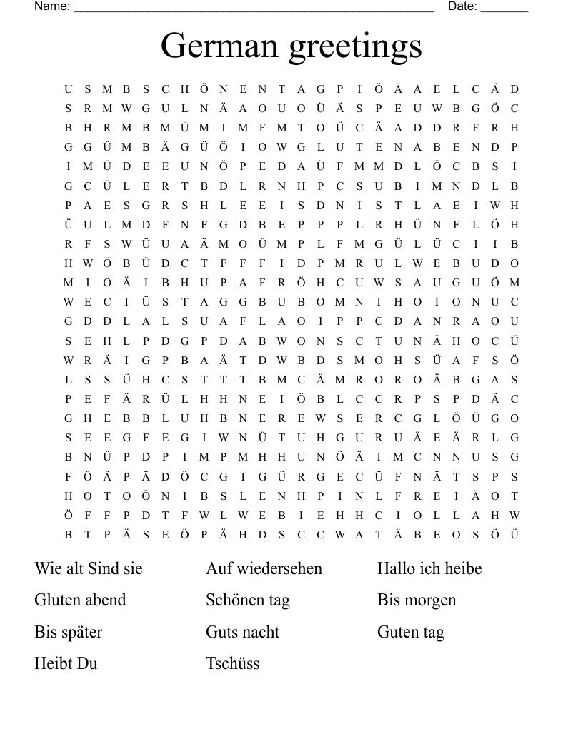 Printable German Crossword Puzzles