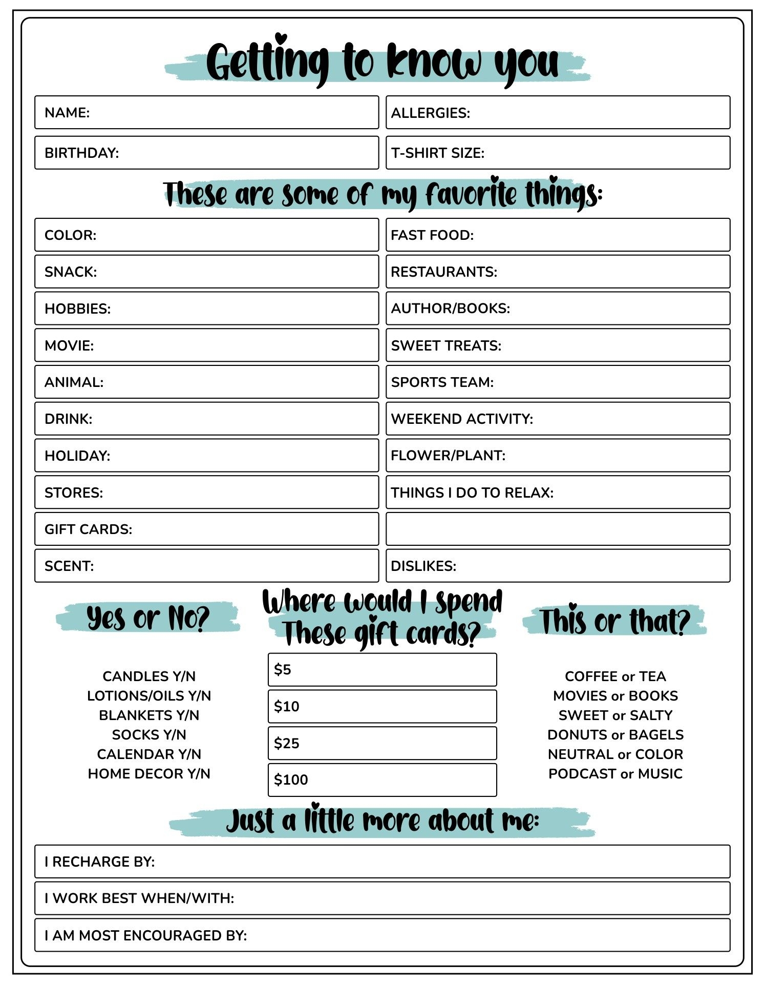 Free Printable Get To Know You Worksheet For Adults