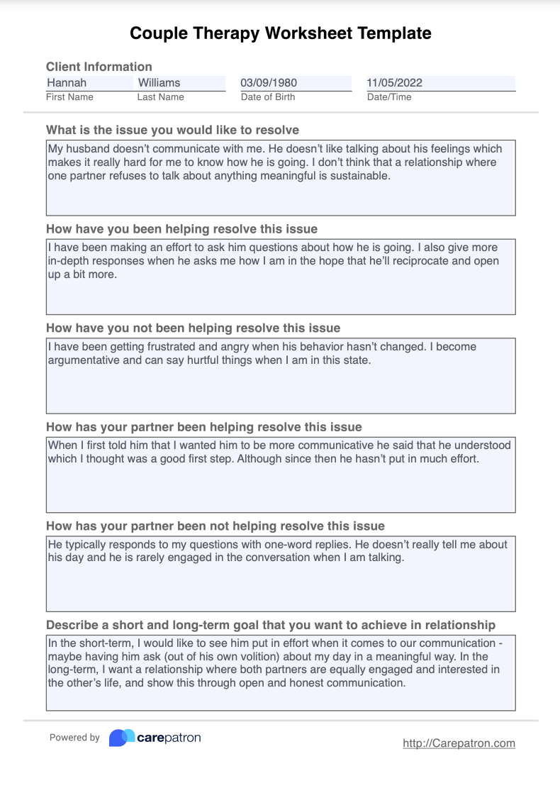 Printable Gottman Couples Therapy Worksheets