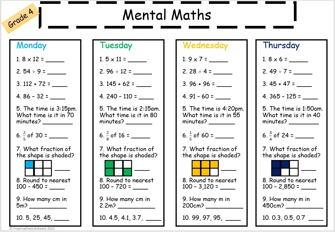 Grade 4 Free Math Worksheets Printable Worksheets