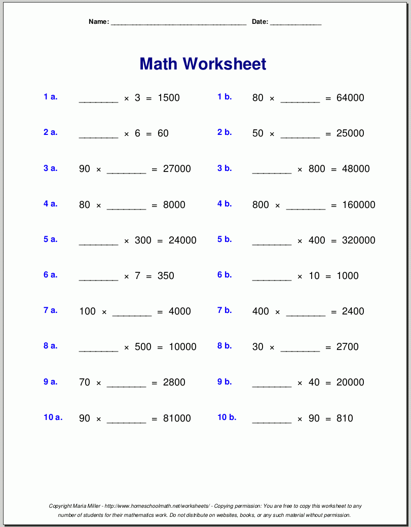 Multiplication Worksheets Grade 4 Printable
