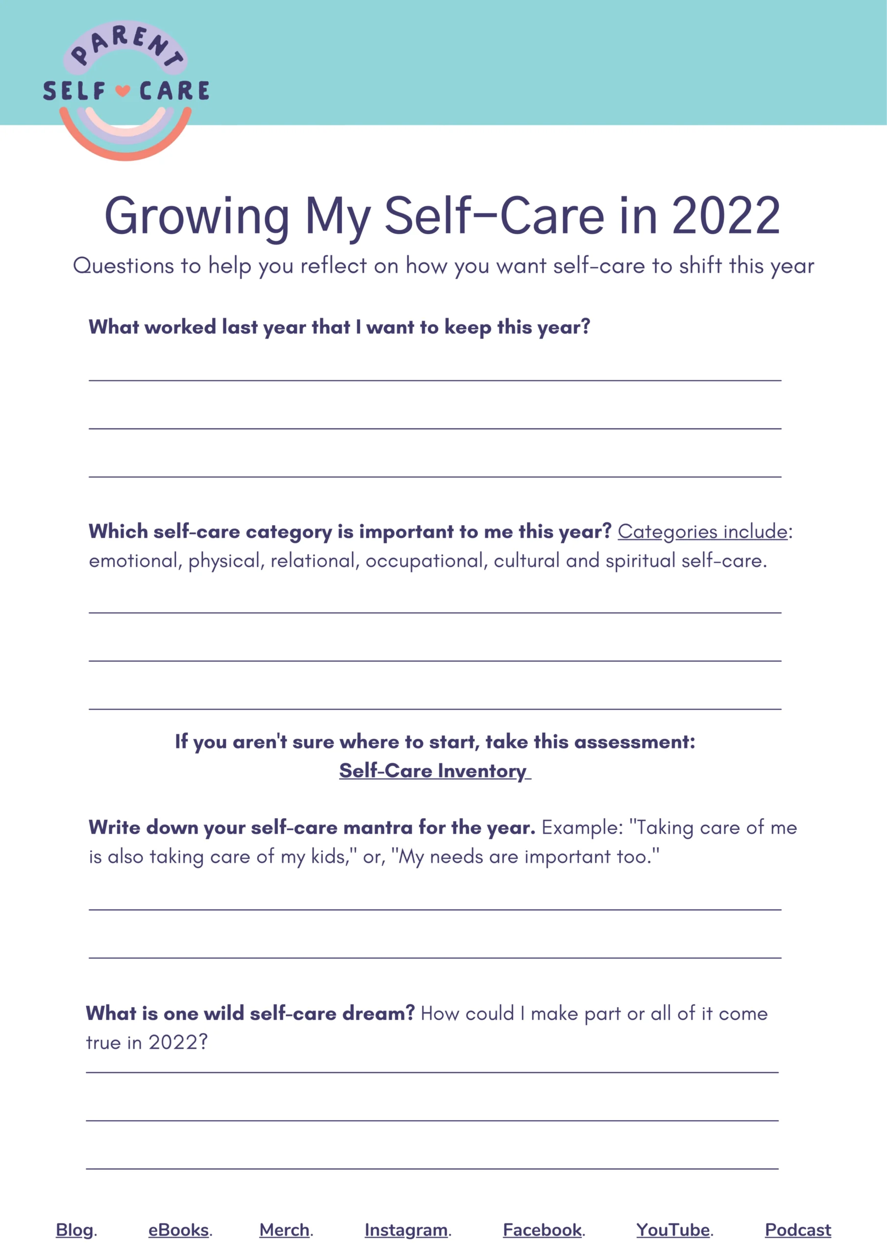 Self Care Worksheets For Adults Printable