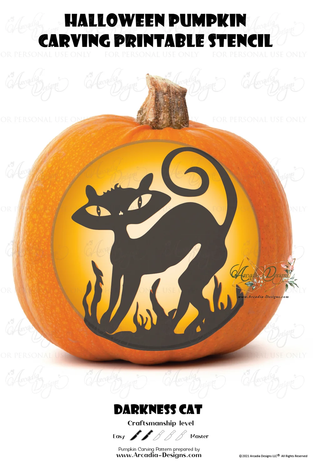 Halloween Black Cat Pumpkin Carving Printable Stencil Arcadia 