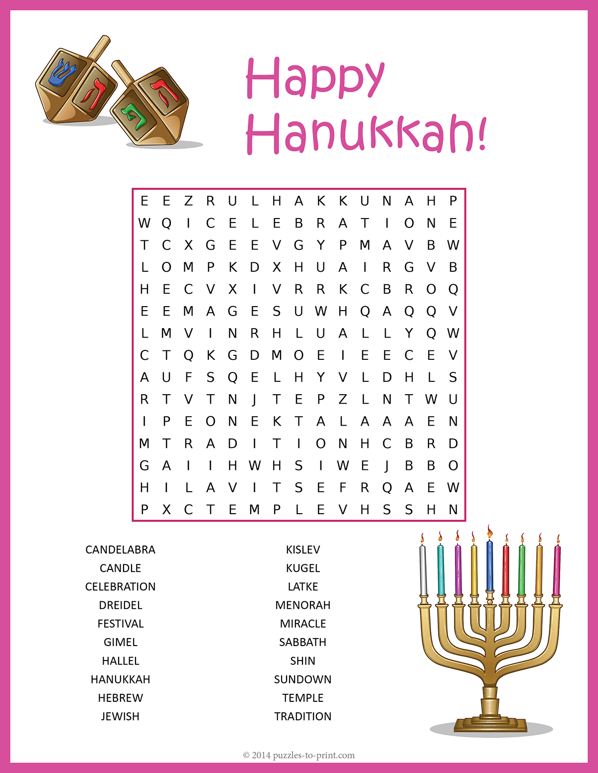 Hanukkah Word Search