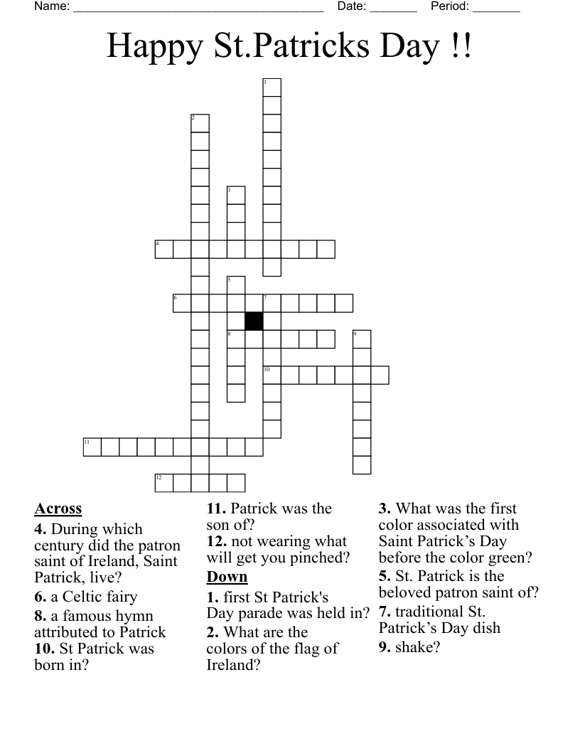 St Patrick's Crossword Printable