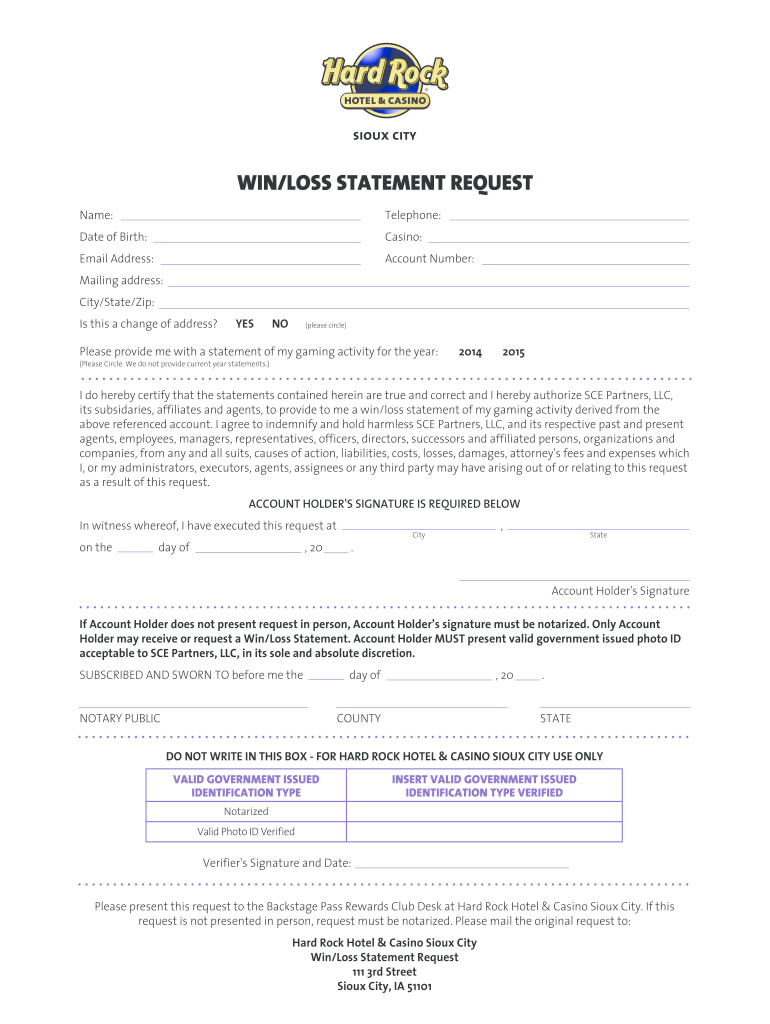 Form For Gambling Losses