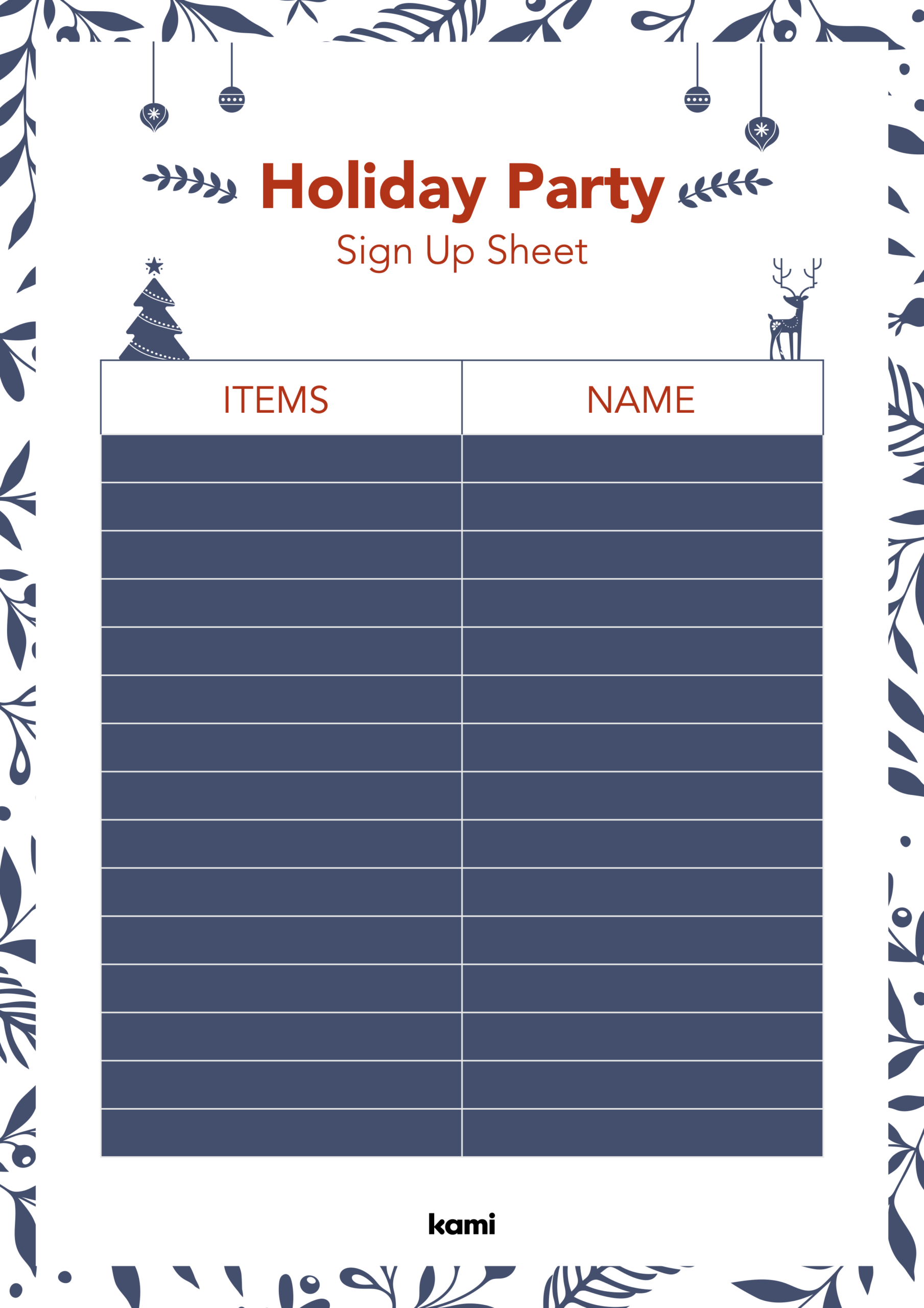 Free Printable Christmas Party Sign Up Sheet Template