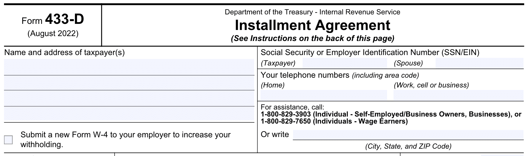 How To Complete IRS Form 433 D Direct Debit Installment Agreement