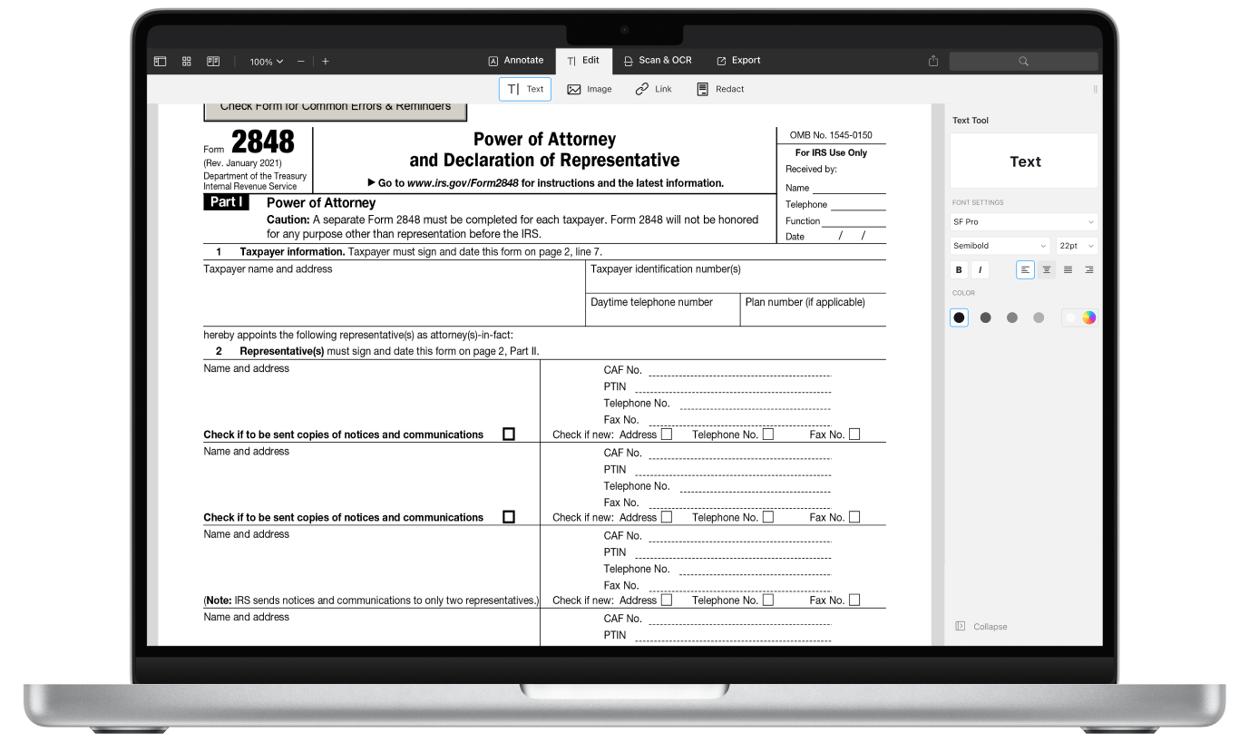 Printable 2848 Tax Form