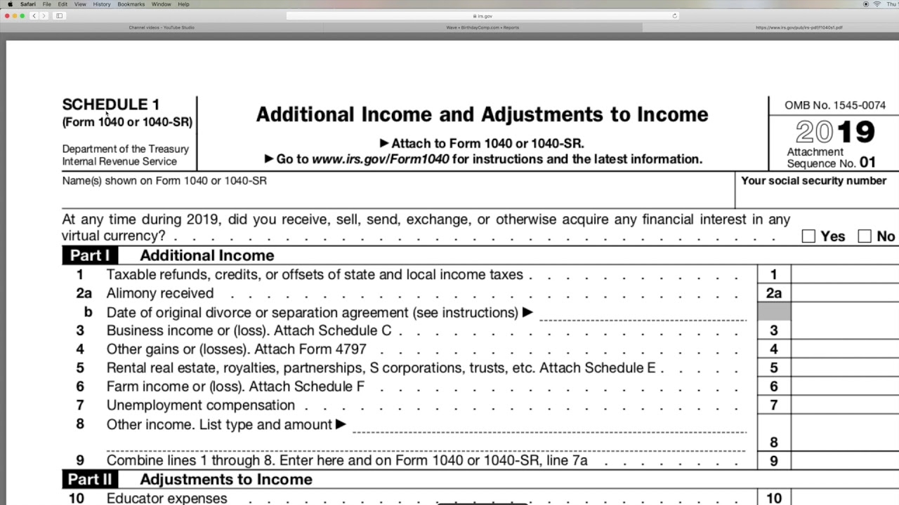 How To Find Form 1040 Schedule 1 For Individual Tax Return Additional Income