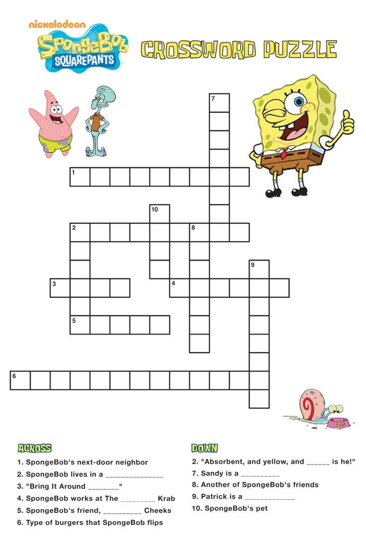 Spongebob Crossword Puzzle Printable