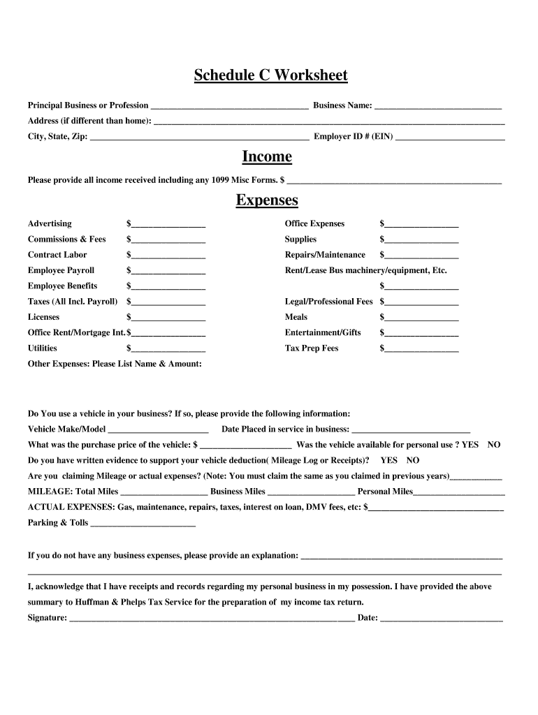 Huffman Phelps Tax Service Schedule C Form Fill Online 