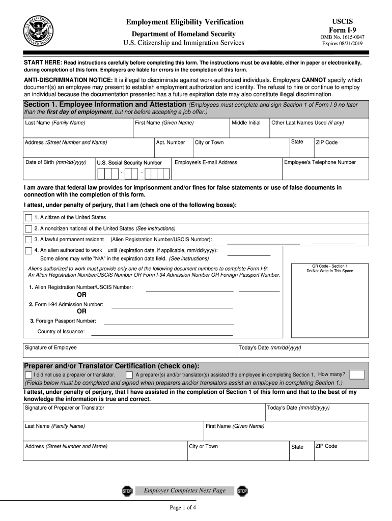 I 9 Form 2019 Pdf Fill Out amp Sign Online DocHub
