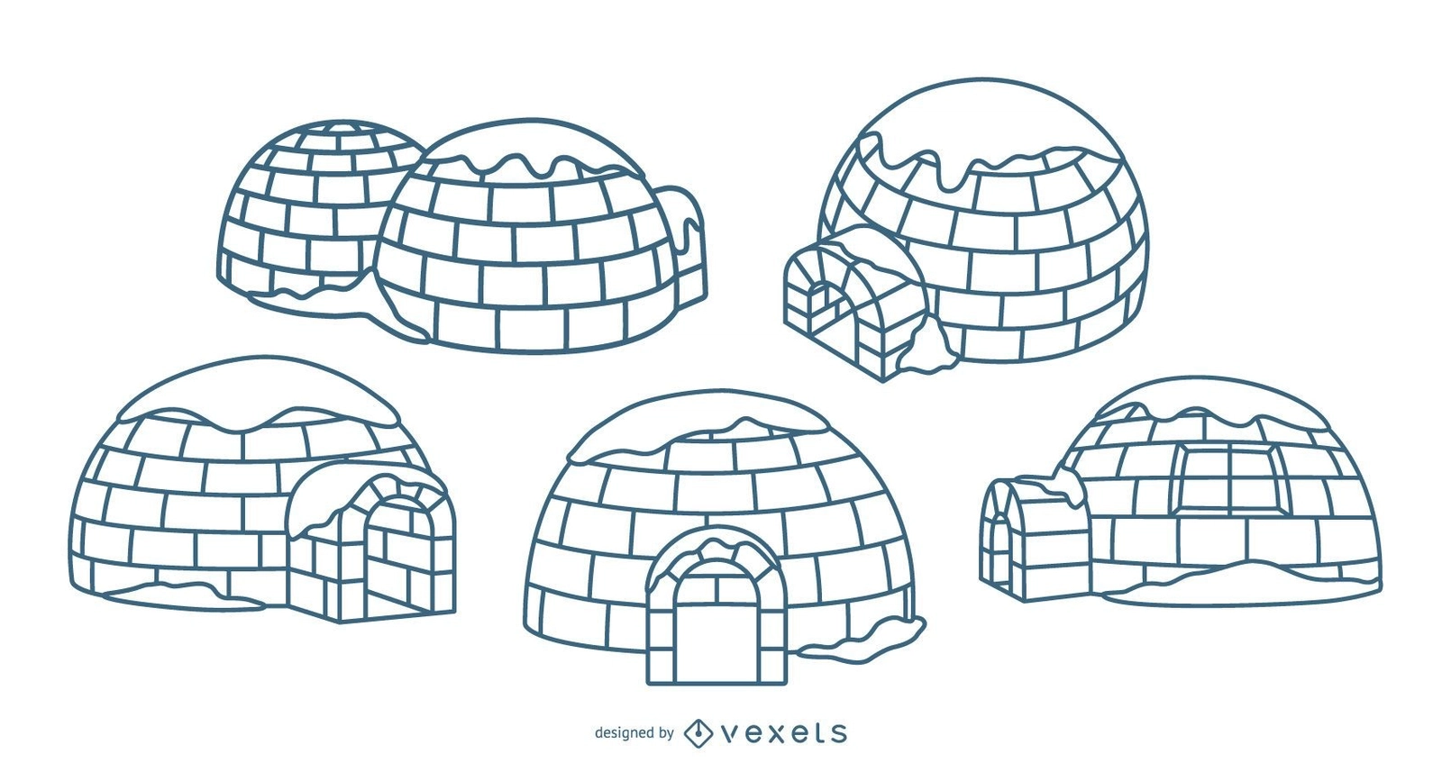 Igloos Illustrations Stroke Set Vector Download