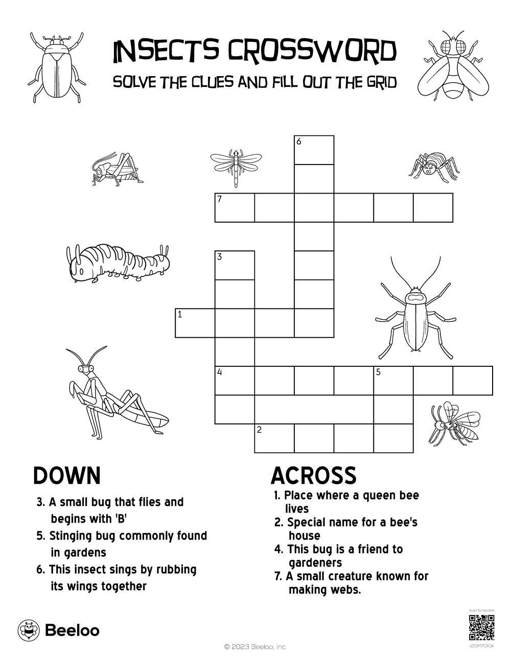 Free Printable Crossword Puzzles Insects