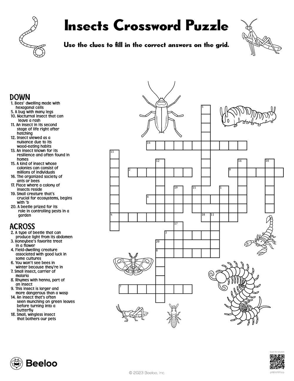 Insects Crossword Puzzle Beeloo Printable Crafts And Activities 