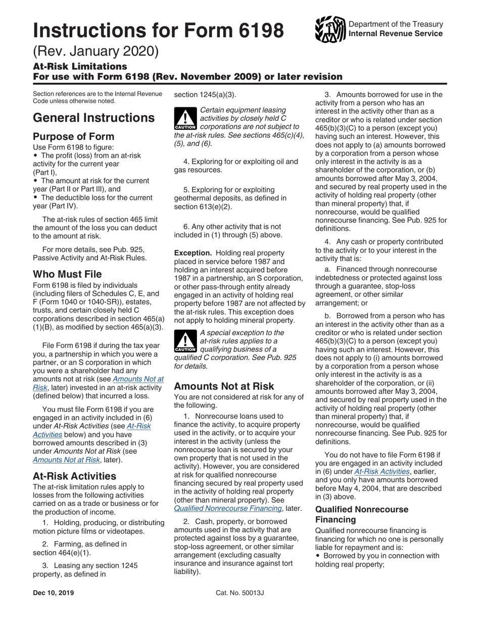 Instructions Form 6198 Form