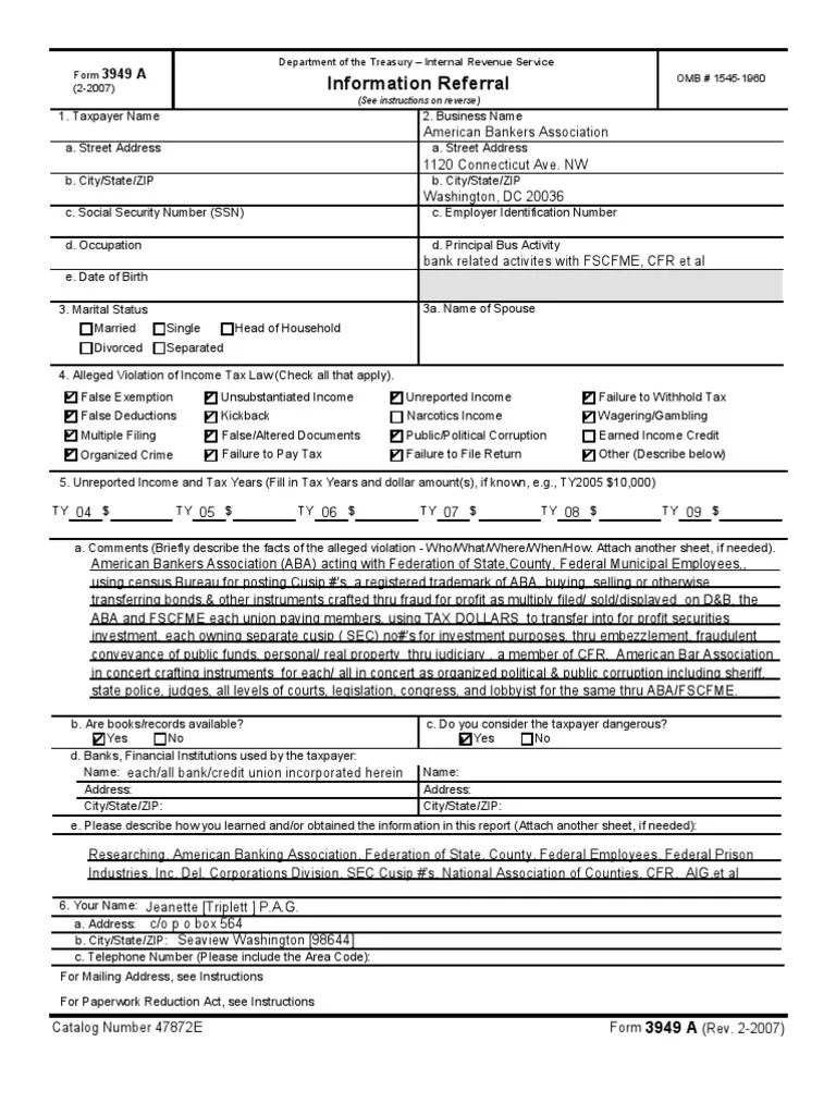 IRS 3949 A American Bankers Association PDF Internal Revenue 