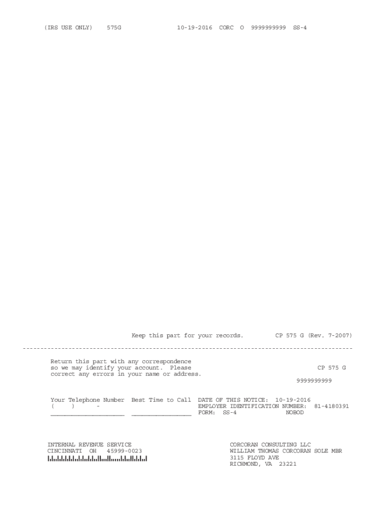 IRS CP 575 G Notice Form Fill Online Printable Fillable Blank 
