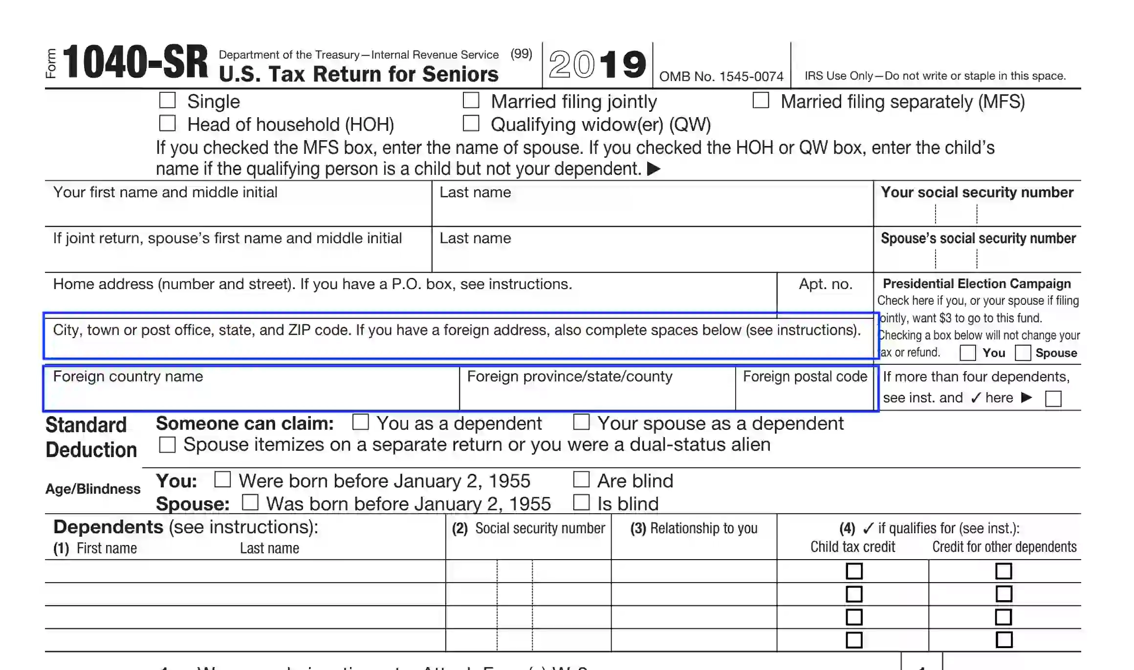 IRS Form 1040 SR Fill Out Printable PDF Forms Online