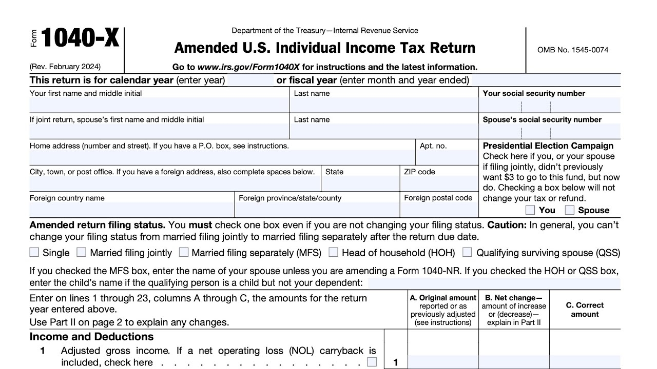 IRS Form 1040 X Walkthrough Amended U S Individual Income Tax Return 