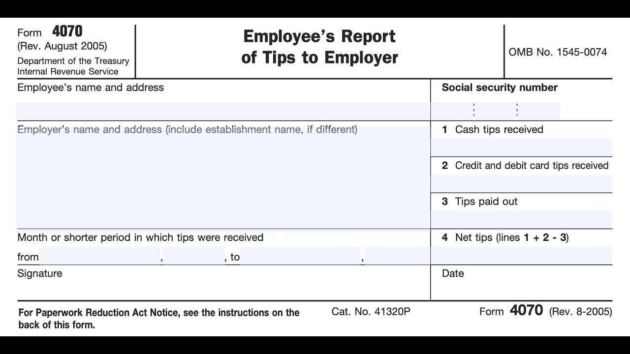Form 4070-A Employee's Daily Record Of Tips