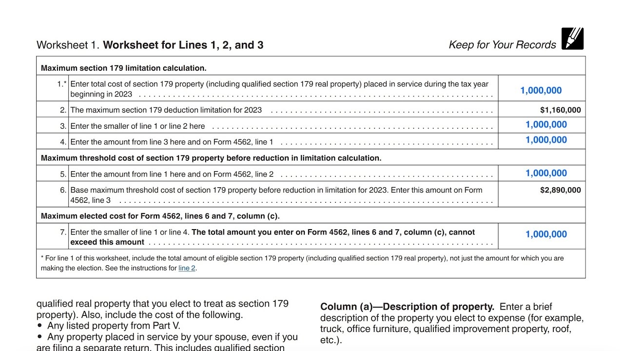 IRS Form 4562 Worksheet 1 Walkthrough Lines 1 2 And 3 