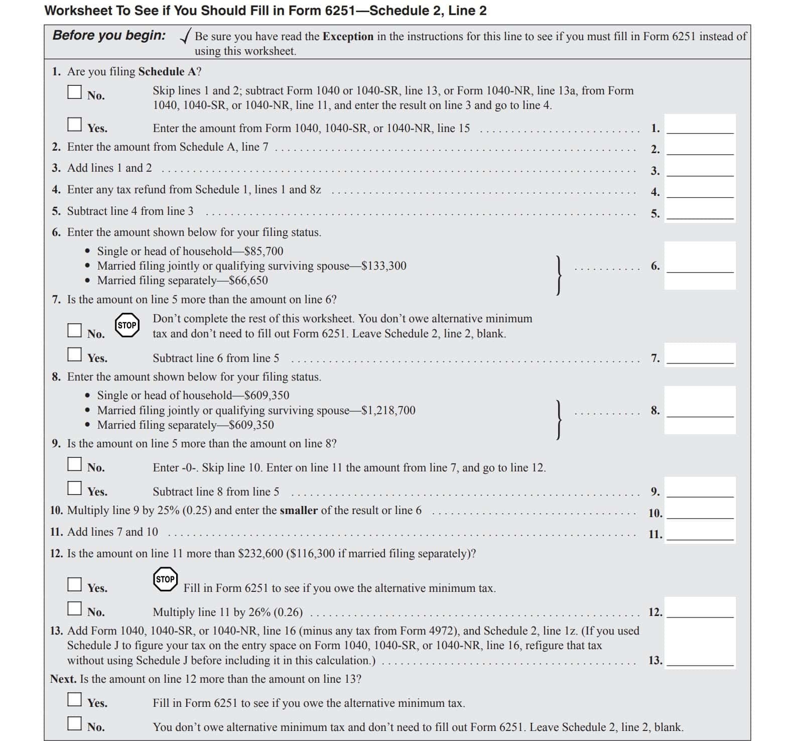 Irs Form 6251 Instructions