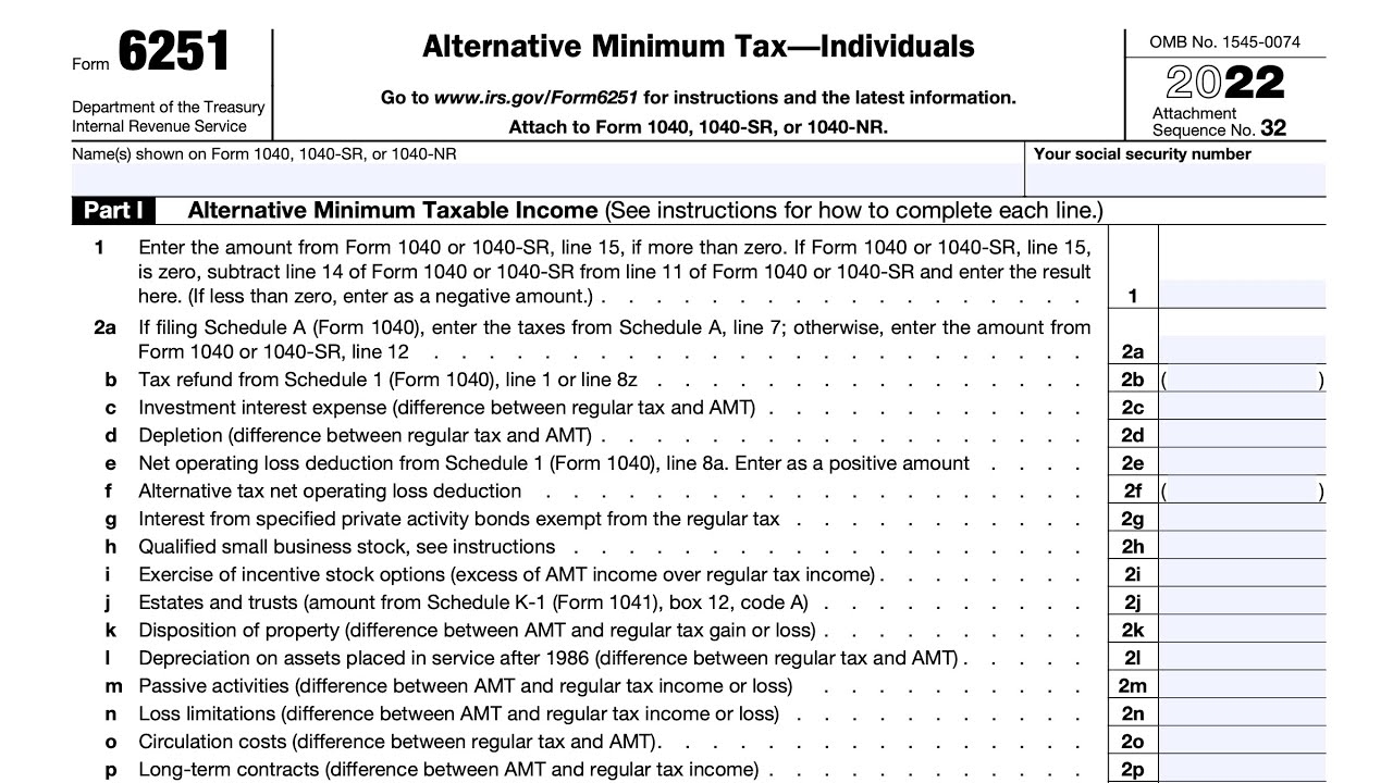 IRS Form 6251 Walkthrough Alternative Minimum Tax For Individuals 