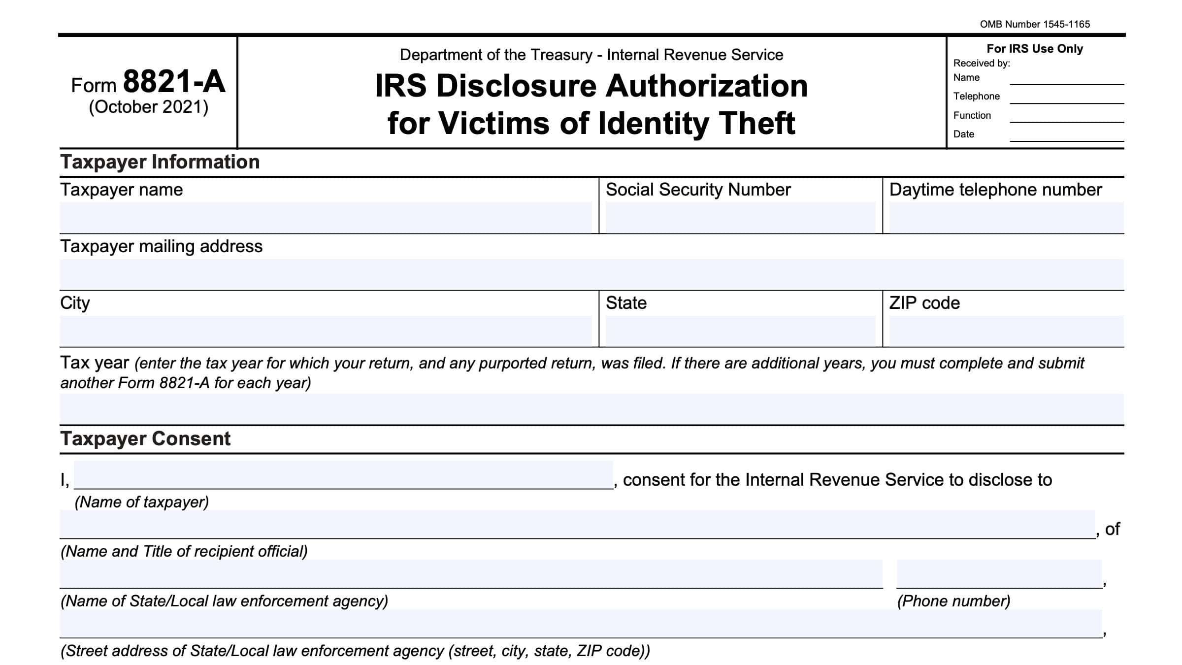 IRS Form 8821 A Instructions IRS Disclosure For Identity Theft