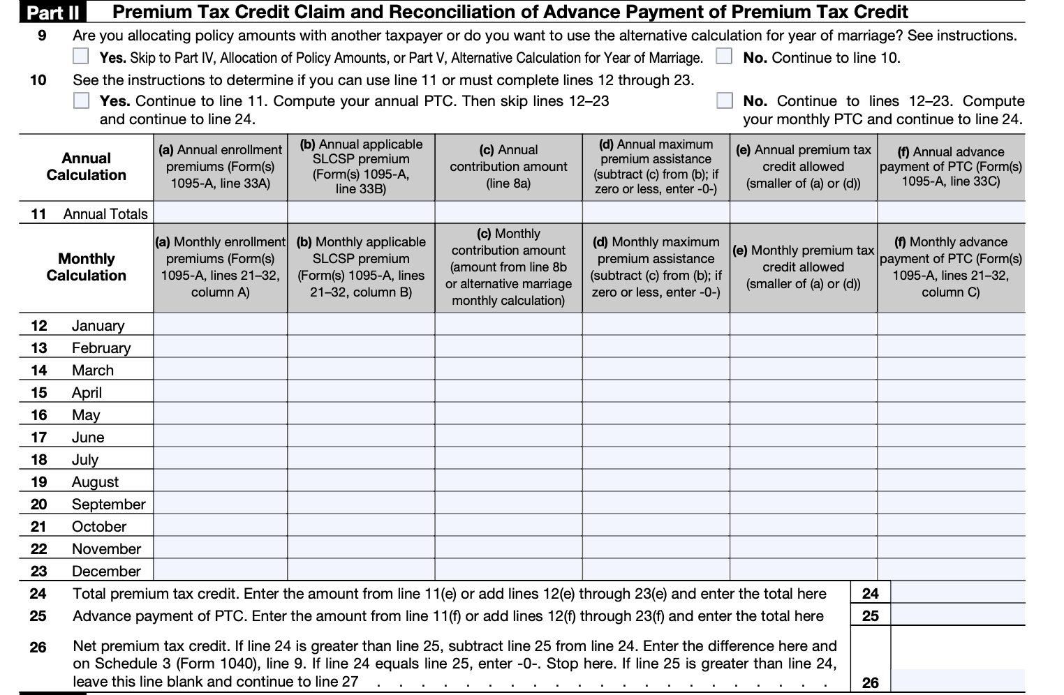 IRS Form 8962 Calculate Your Premium Tax Credit PTC 