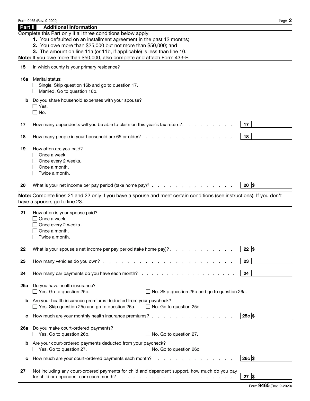 IRS Form 9465 Fill Edit Online Download amp Print No Signup