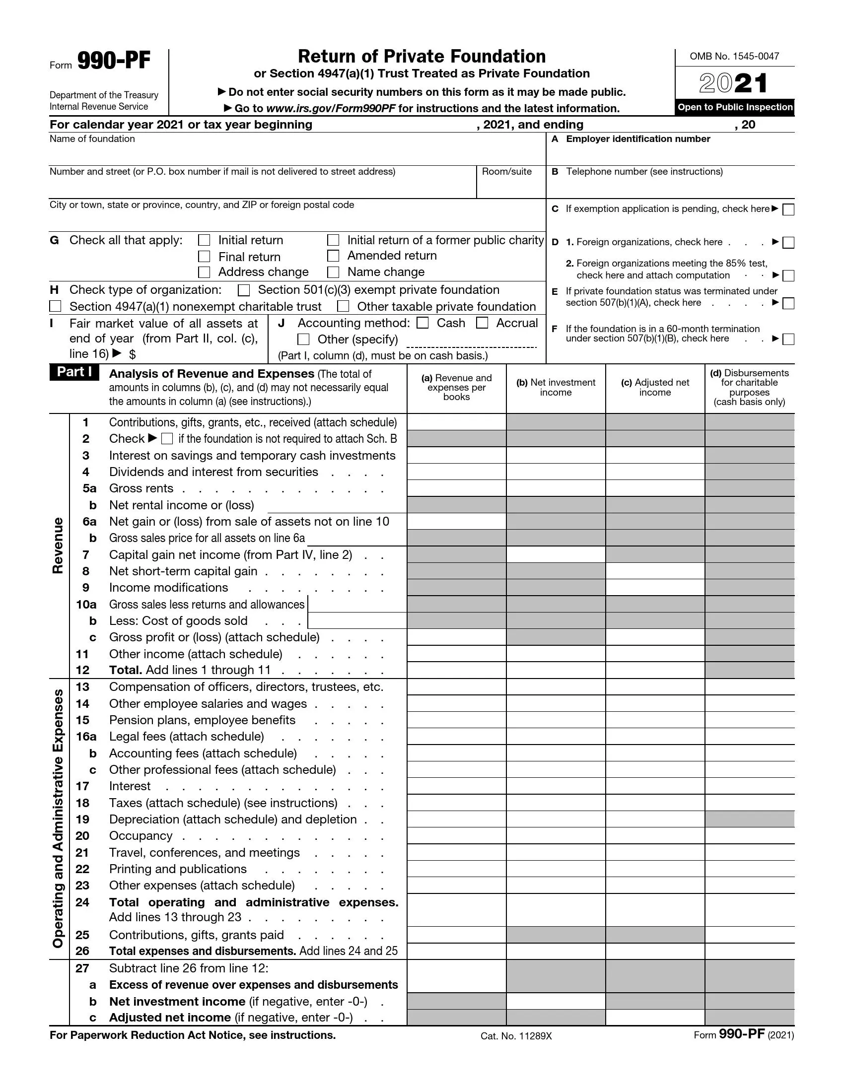 IRS Form 990 PF Fill Out Printable PDF Forms Online