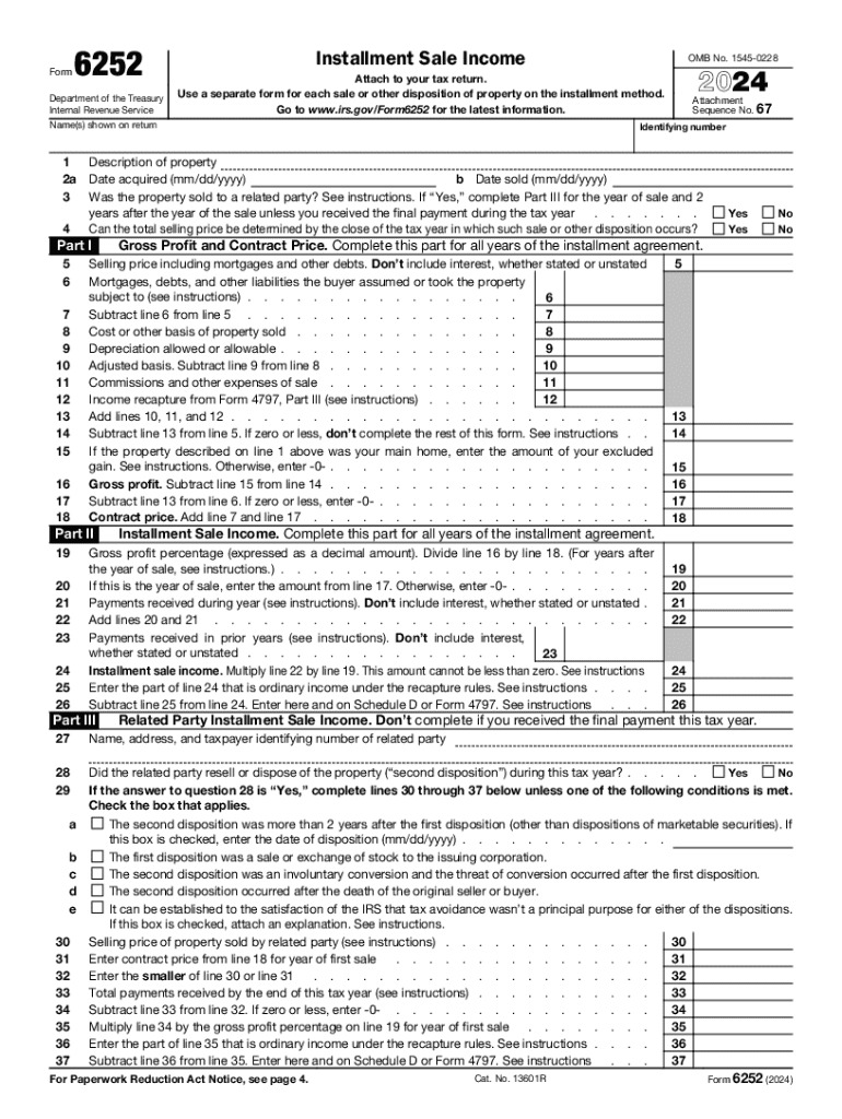 Irs Form 6252 Instructions 2024