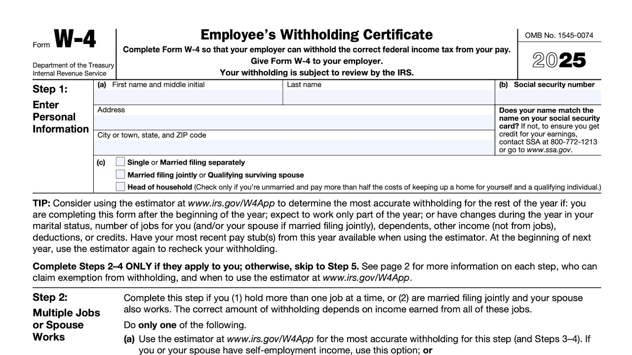 W-4 Form 2025 Pdf